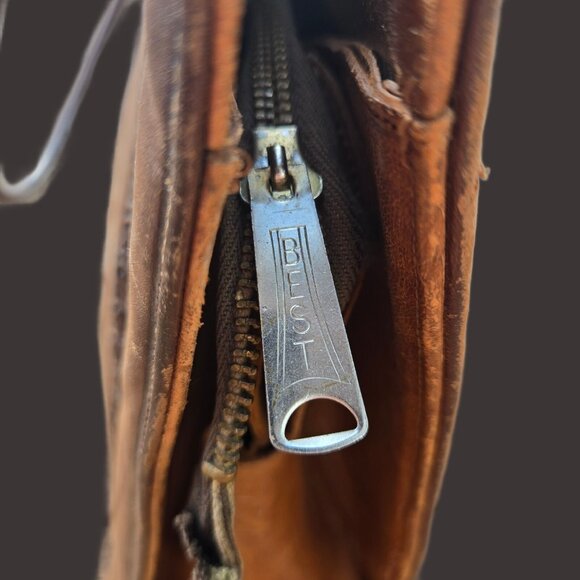 Vintage 70s Mexican Mayan Tooled Leather Handbag Shoulder Bag  Brown Top Handles - Picture 9 of 12